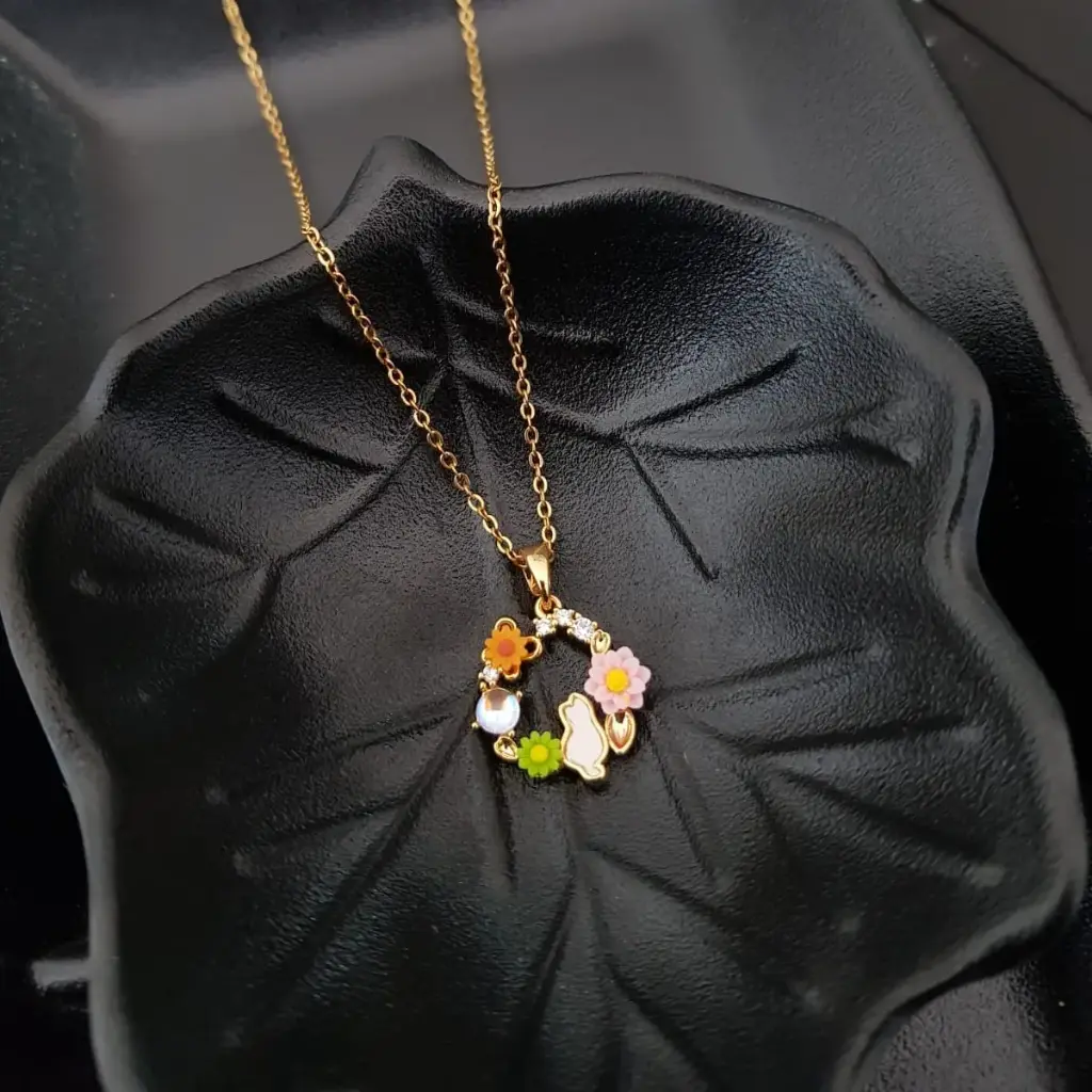 Trio Colourful Flowers Pendant-Artificial Yellow Gold