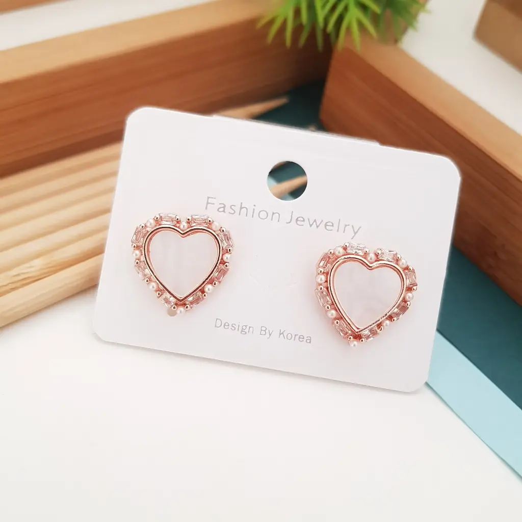 Heart-Shaped MOP Halo Earrings - Artificial Rose Gold