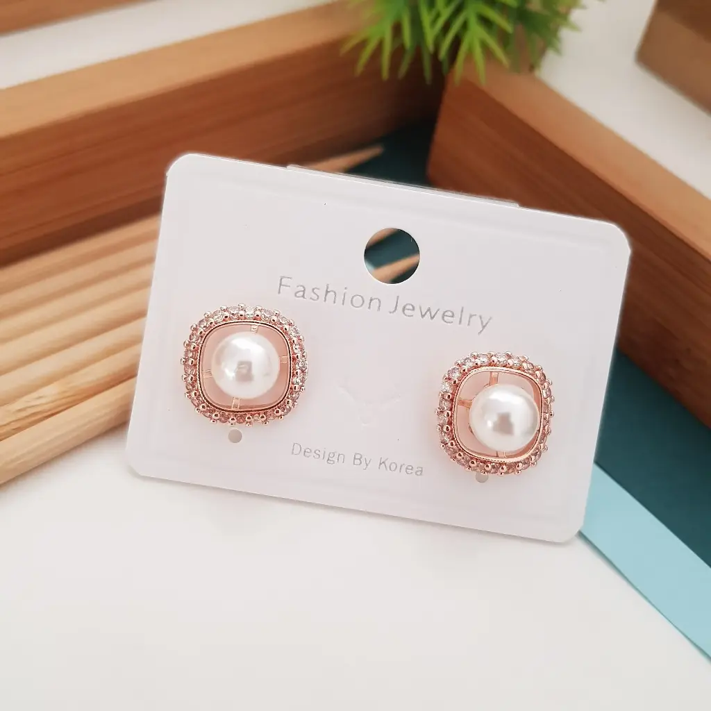 Designer Pearl Hollow Halo Earrings-Artificial Rose Gold