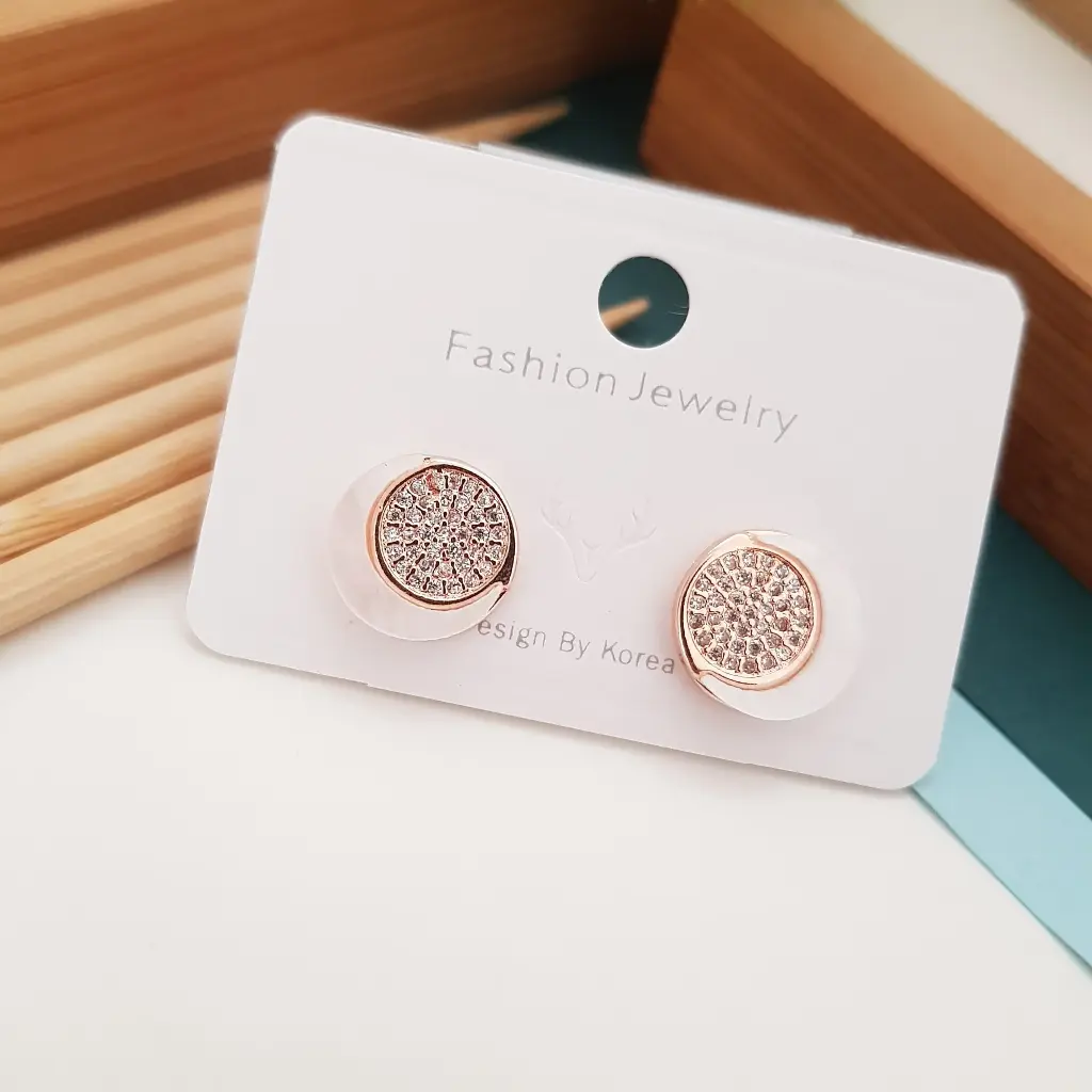 Elegant Round AD Stones & MOP Earrings in Artificial Rose Gold