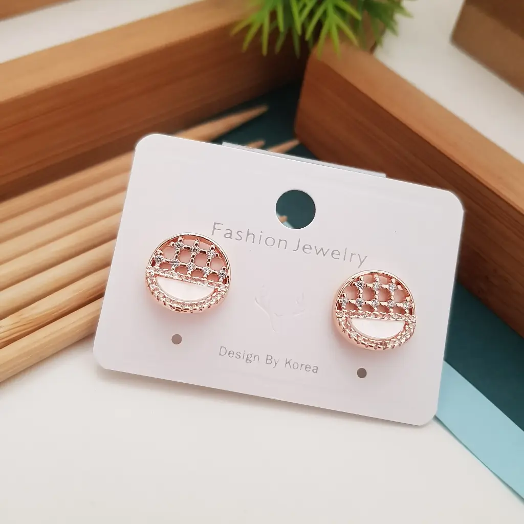 Modern Heart AD Stone Earrings-Artificial Rose Gold