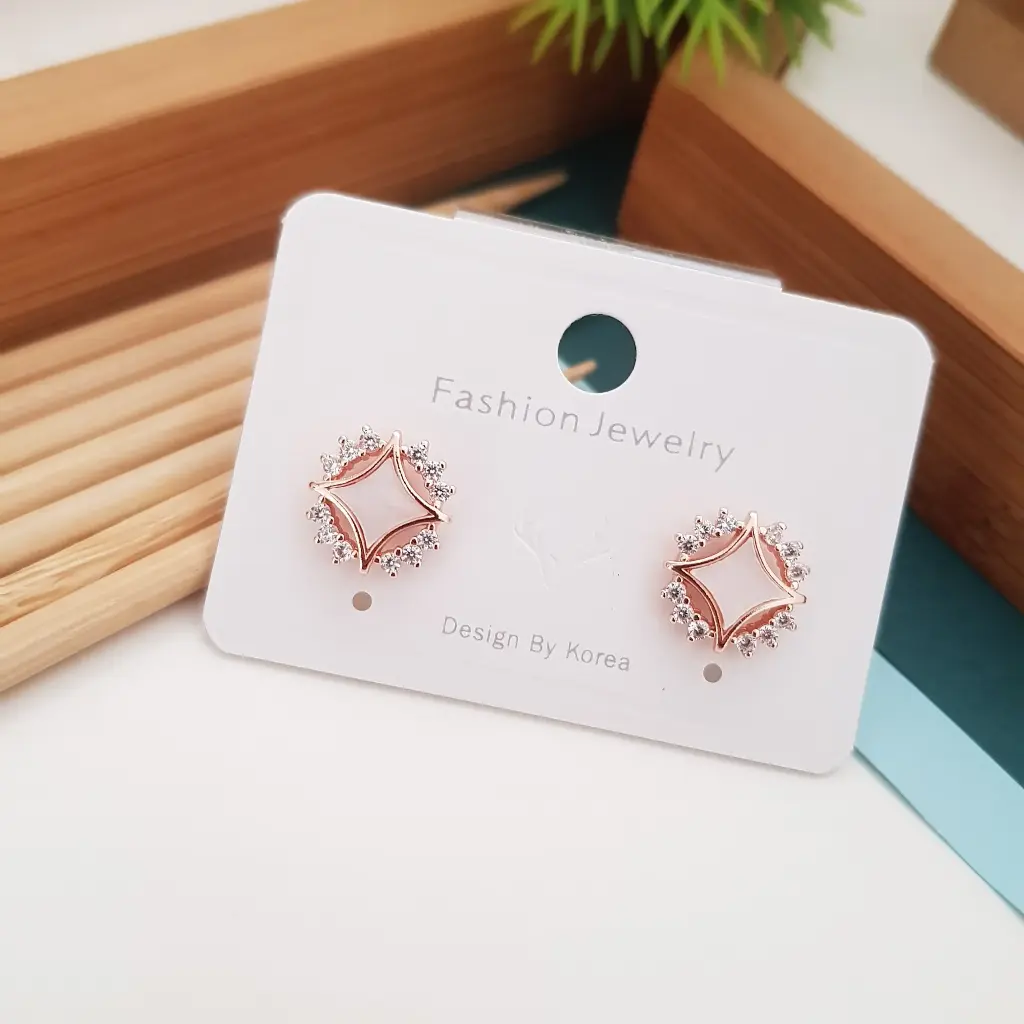 Inverted Square MOP Earrings-Artificial Rose Gold