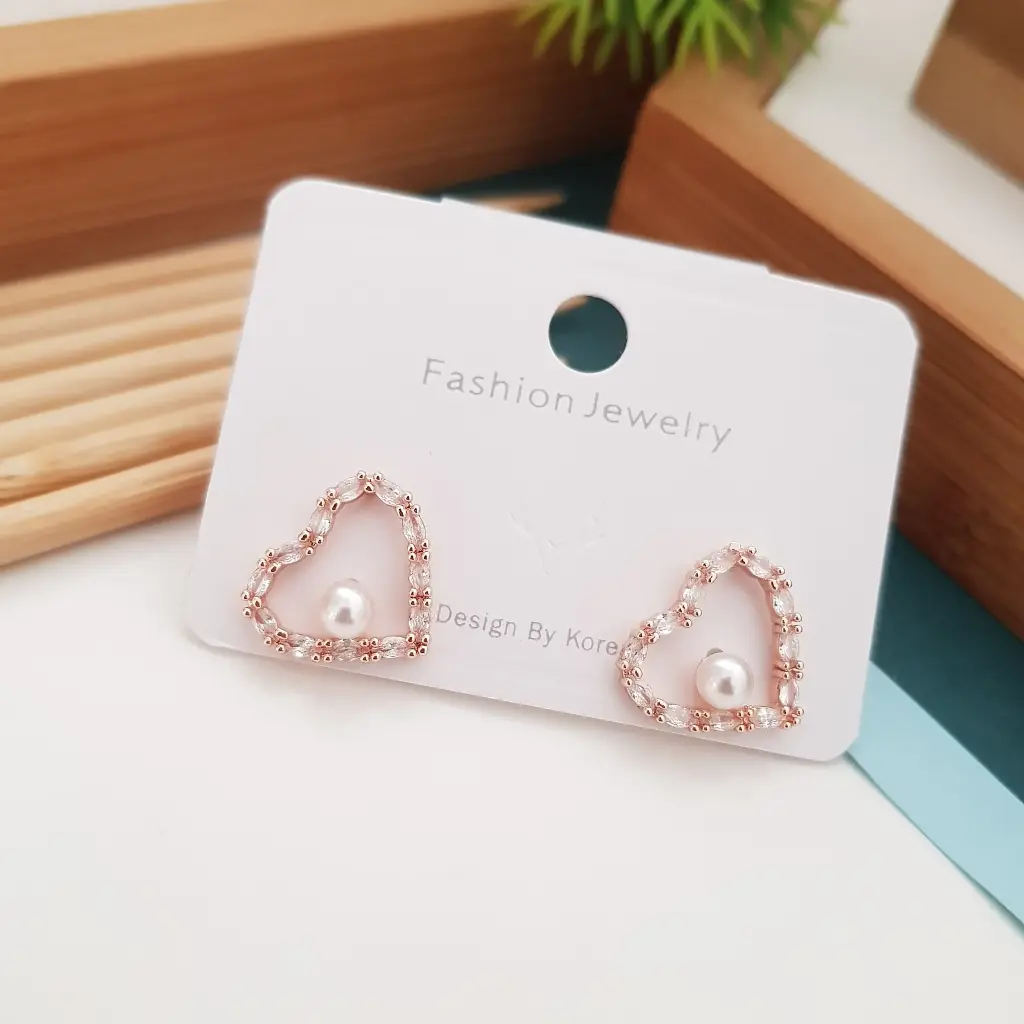 Fancy Inverted Heart Earrings-Artificial Rose Gold