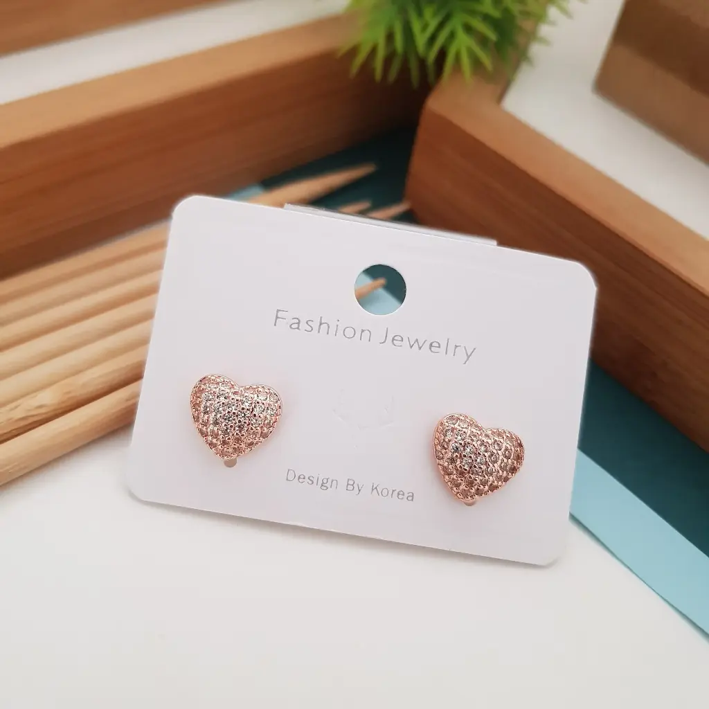 Subtle Heart AD Stones Earrings-Artificial Rose Gold