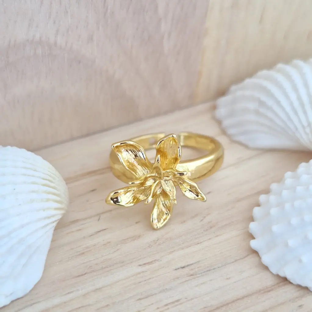 Fancy flower Ring-Artificial Yellow Gold