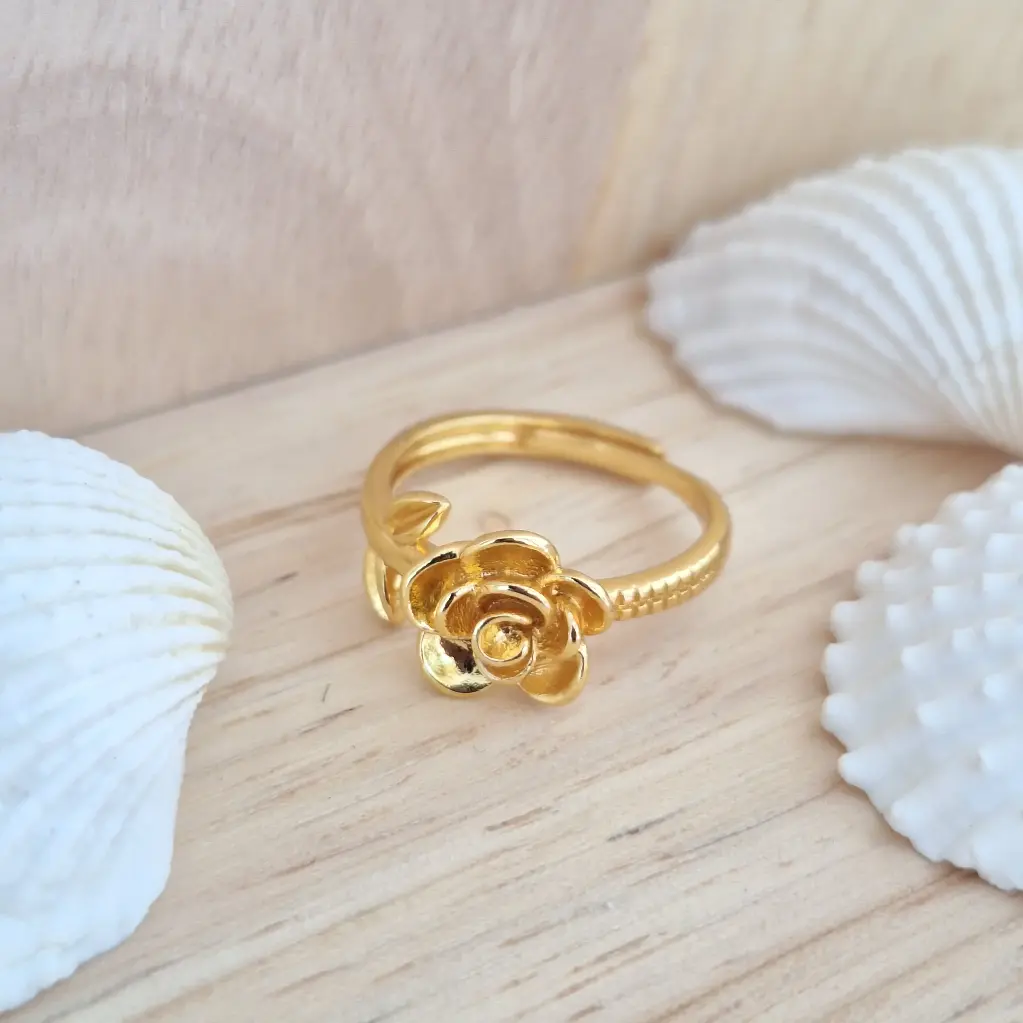 Cute Tiny Rose Ring-Artificial Yellow Gold