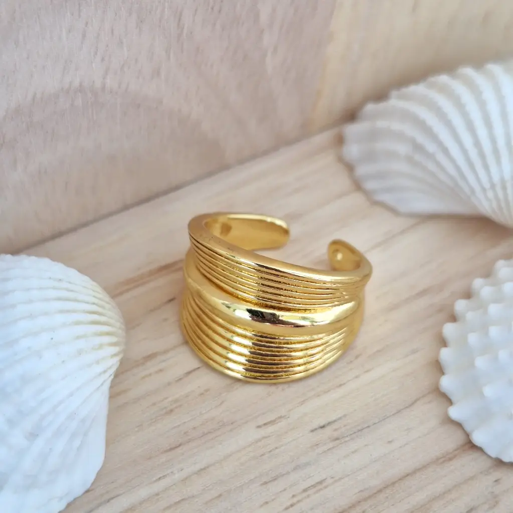 Broad Spiral Lines Ring-Artificial Yellow Gold