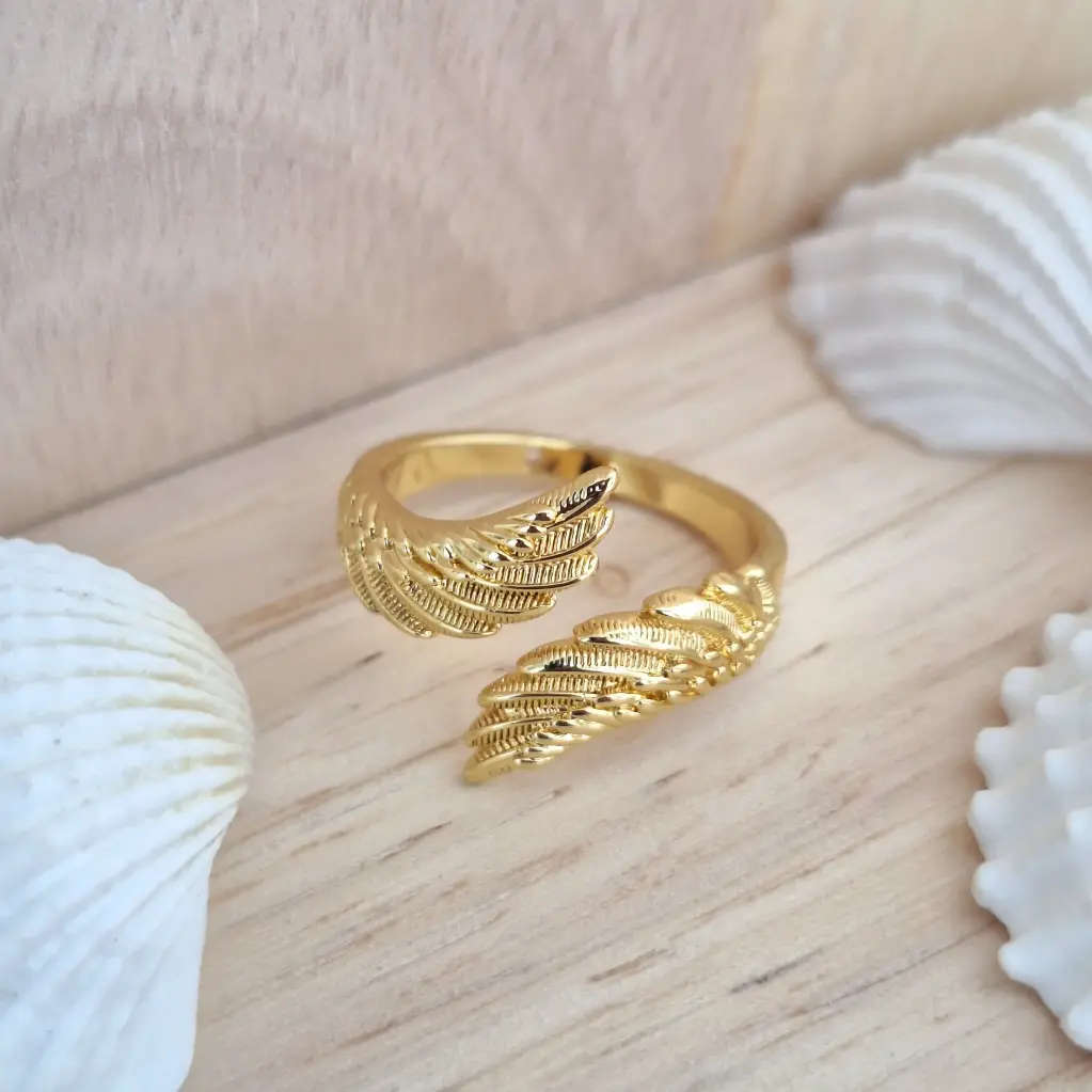 Abstract Swirl Feathers Ring-Artificial Yellow Gold