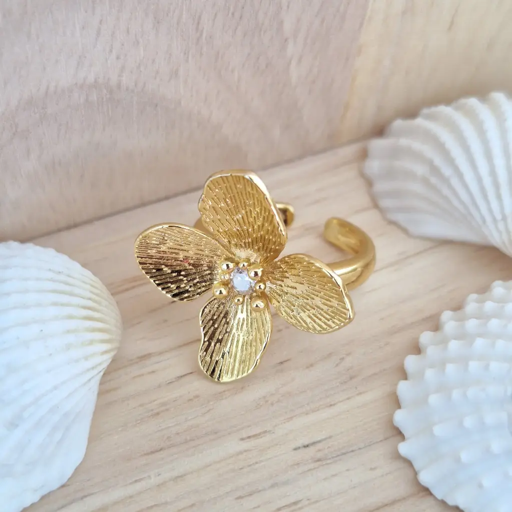 Blossom Flower Ring-Artificial Yellow Gold