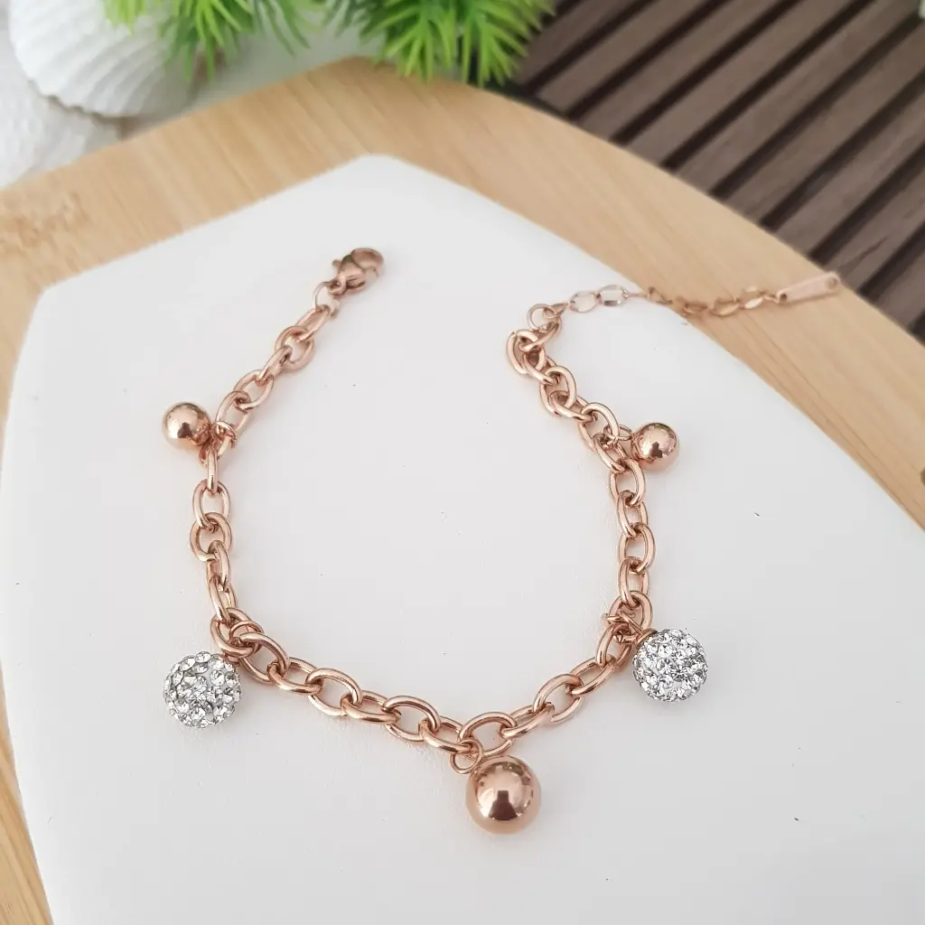 Fancy Chain with Hollow Balls Bracelet-Artificial Rose Gold