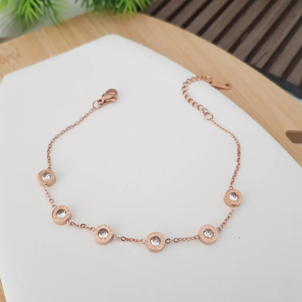 Roman Halo AD Stones Bracelet-Artificial Rose Gold