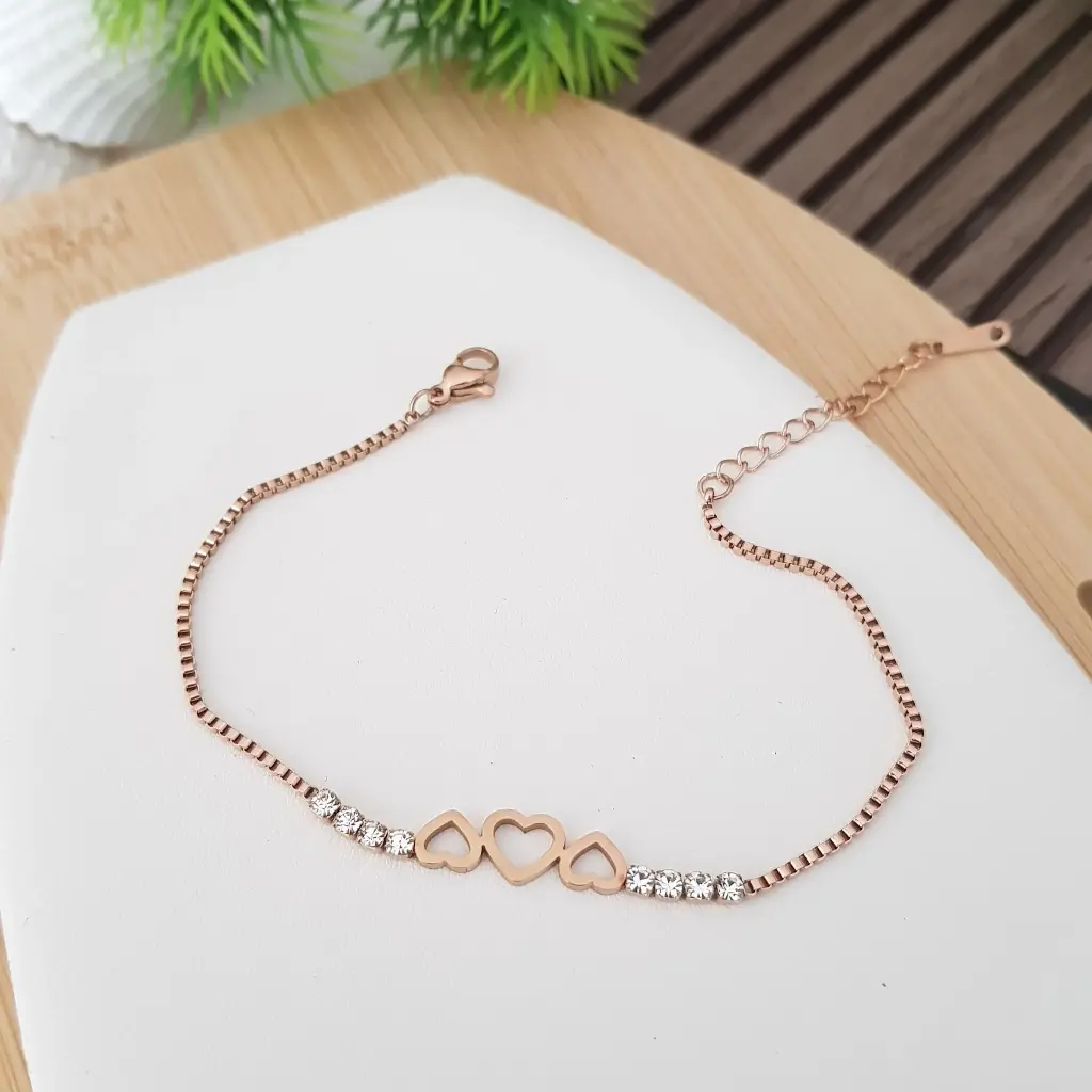 Subtle Trio Hearts Bracelet-Artificial Rose Gold