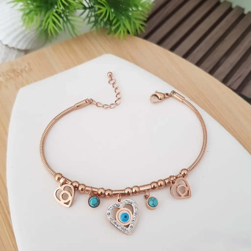 Abstract Evil Eye Hearts Bracelet-Artificial Rose Gold