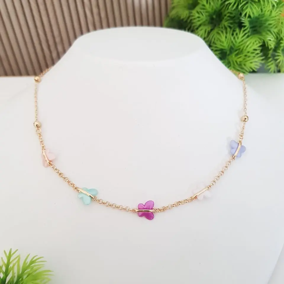 Pastel Butterfly Chain Necklace - Artificial Yellow Gold