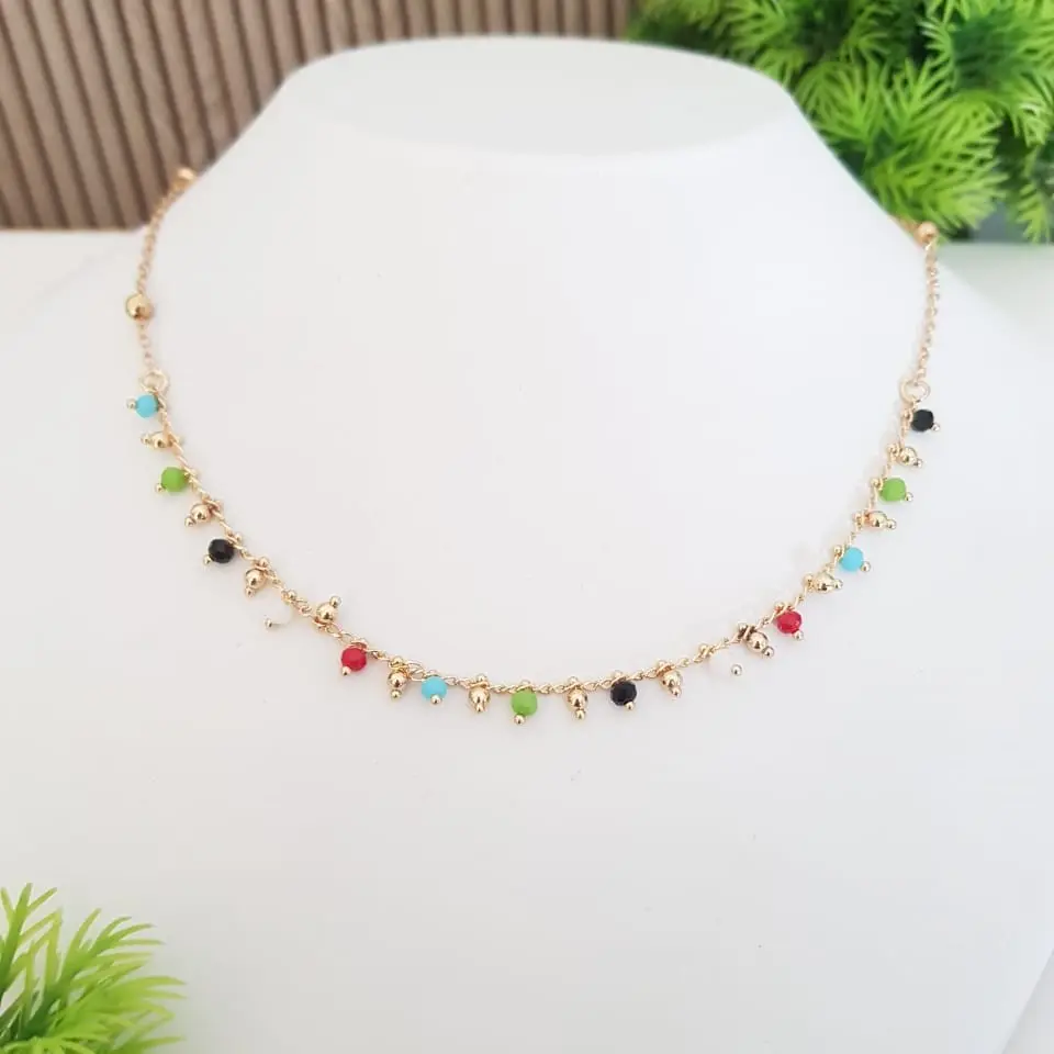 Confetti Bead Necklace - Artificial Yellow Gold