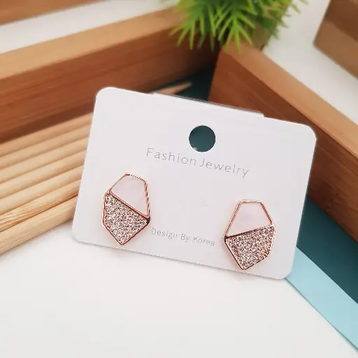 [05020039] Abstract MOP and AD Stones Earrings-Artificial Rose Gold