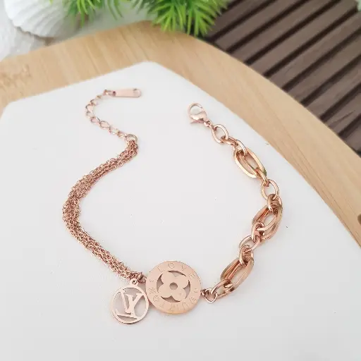 [02020207] Abstract Dual designer Clover Bracelet-Artificial Rose Gold